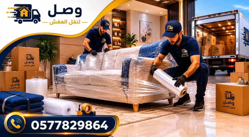 أفضل طرق تغليف الأثاث لحمايته أثناء النقل باستخدام مواد تغليف احترافية من شركة وصل لنقل العفش