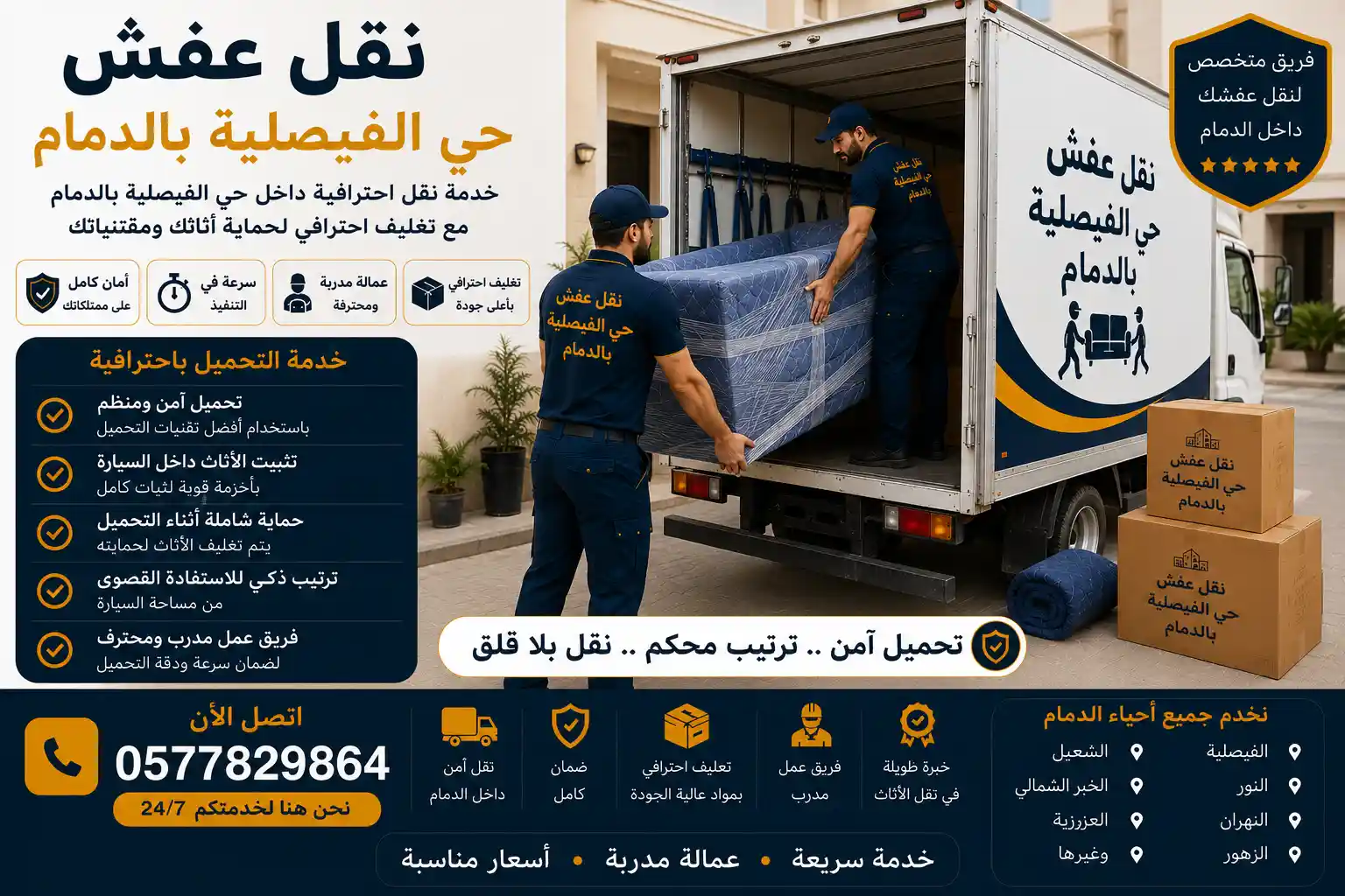 عمالة مدربة تقوم بتحميل العفش في حي الفيصلية الدمام