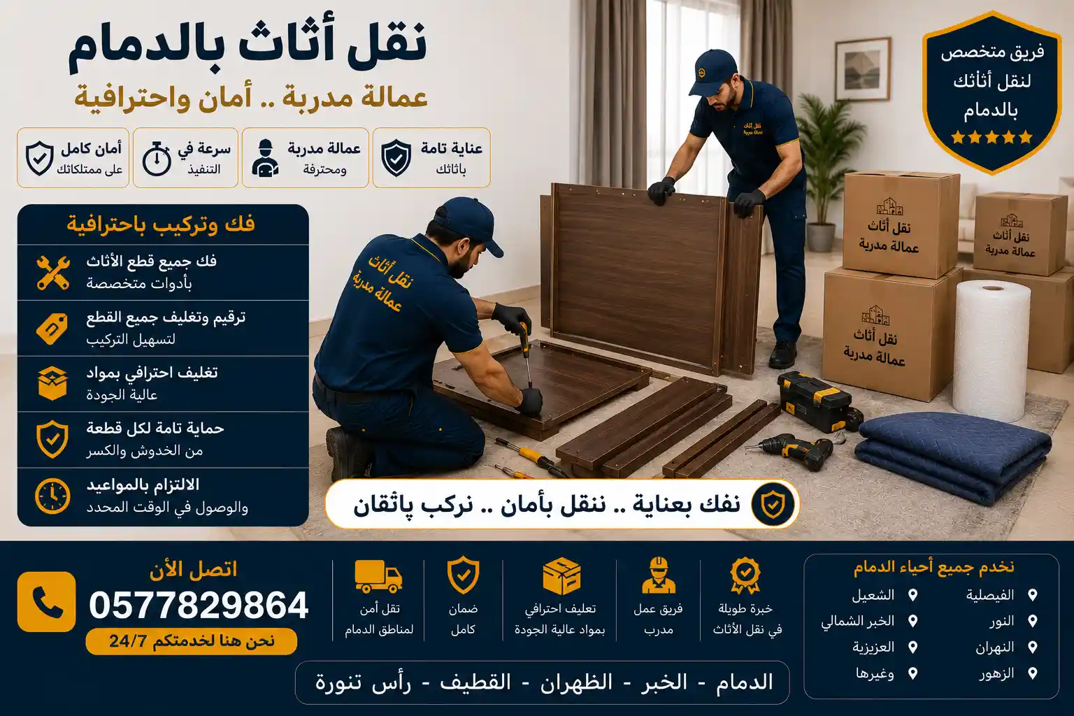 فني مدرب يقوم بفك قطع الأثاث بالدمام