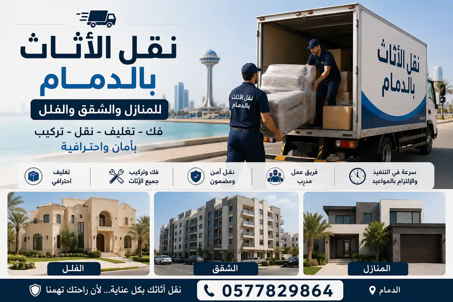 نقل أثاث بالدمام من المنازل والشقق والفلل مع وصل لنقل العفش